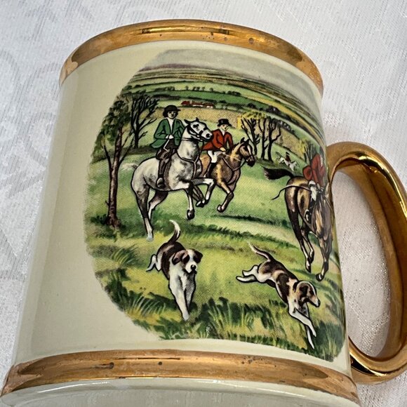 Vintage Gibsons Staffordshire England Ceramic Hunting Scene Mug Gold Trim‎ - Picture 4 of 7